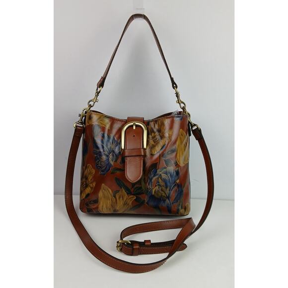 Patricia Nash Leather Irving Flap-Over Handbag Distressed English Garden Brown - Picture 2 of 10